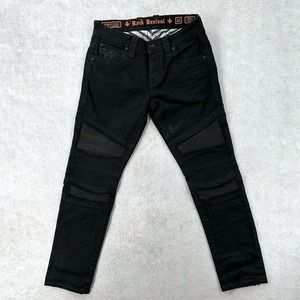 COPY - Rock Revival Black Adlers Biker Collectors Moto Black Denim Jeans Mens 3…